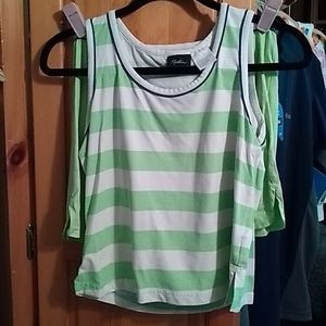 Kaelin brand activewear tank, 3/4 length sleeve top, and bonus, matching skirt